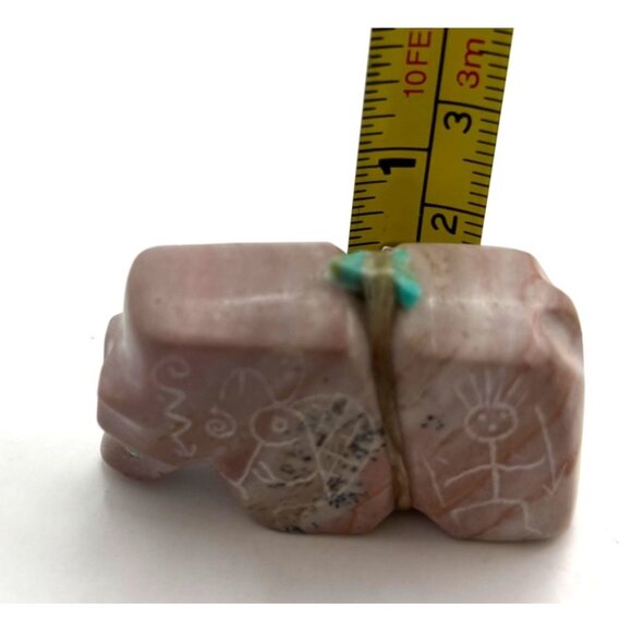 Zuni Handcrafted Pink Stone Bear Fetish Etchings Turquoise Eyes Offering Bundle - Picture 10 of 10